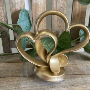 GOLD LOVE HEART WEDDING CAKE TOPPER WITH TWO RHINESTONE BY STUDIO HIS & …